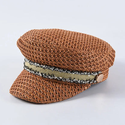BUTTERMERE Straw Newsboy Cap Women Baker Boy Hat Female Khaki British Style Retro Designer Brand Spring Summer Octagonal Cap