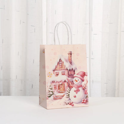 6Pcs Pink Christmas Theme Paper Gift Packing Bags Santa Claus Snowman Reindeer Candy Cookie Bag for Christmas Party Decoration