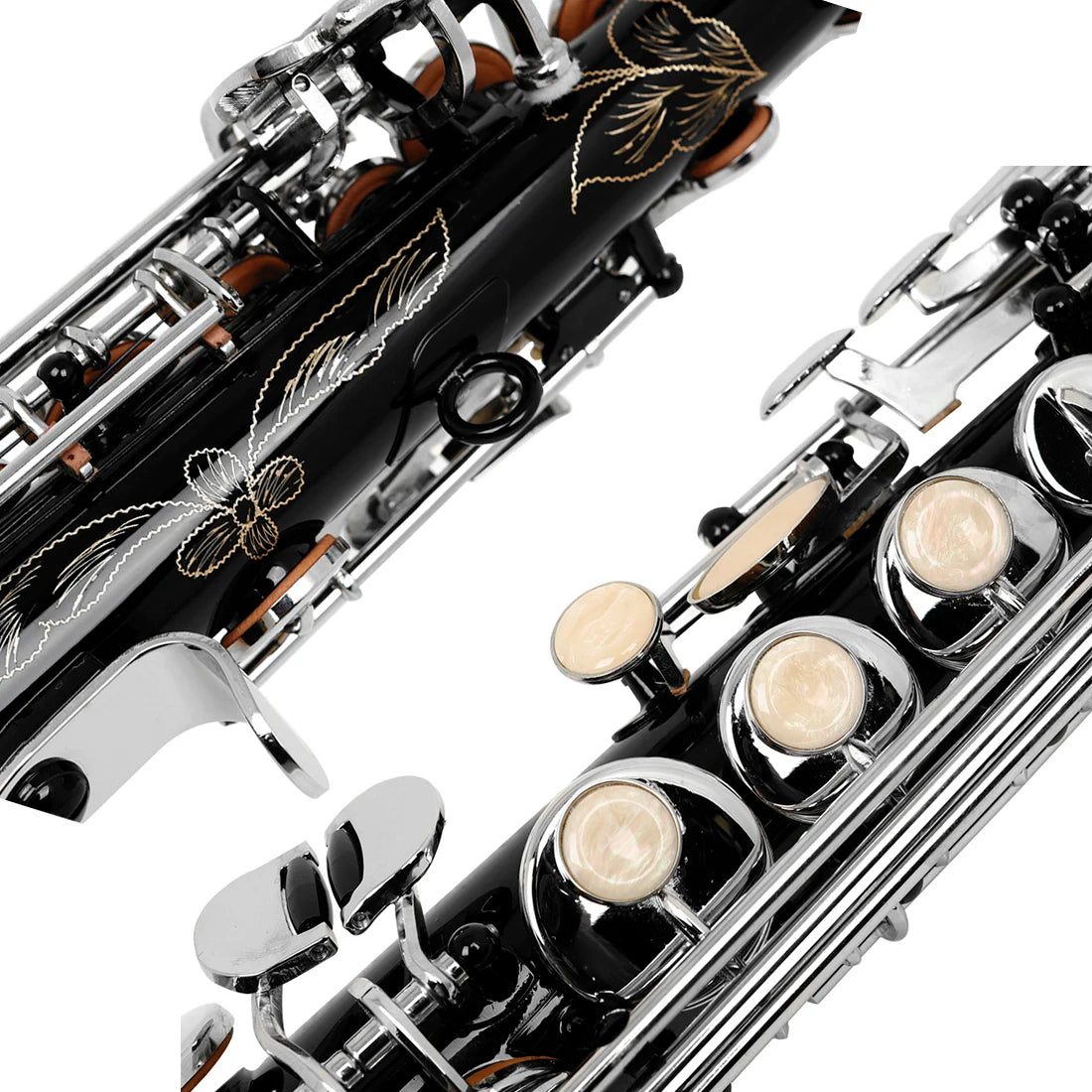 SLADE Black Soprano Saxophone Standard Bb Straight Soprano Saxophone Brass Body Carved White Shell Keys Sax With  Strap Gloves
