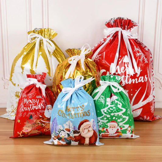 3/5Pcs Merry Christmas Drawstring Gift Bag New Year 2025 Large Candy Cookie Packaging Bag 2024 Navidad Christmas Home Decoration