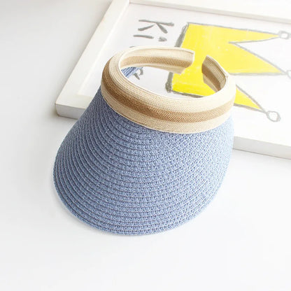 Adult Child Woman's Sun Visor Hats Female Bowknot Visor Caps Hand Made DIY Straw Summer Cap Casual Empty Top Hat Beach