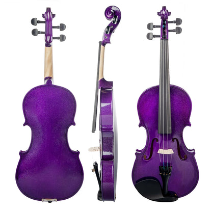 NAOMI 4/4 Full Size Acoustic Violin Colored Basswood Fiddle Black Solidwood Fitted Violin With Carrying Case Brazilwood Bow