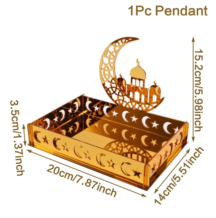 Ramadan Tray Table Centerpieces Plate Acrylic Ramadans Eid Mubarak Decorations for Home 2024 Islam Muslim Festival Party Gifts