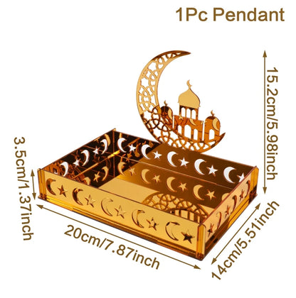 Ramadan Tray Table Centerpieces Plate Acrylic Ramadans Eid Mubarak Decorations for Home 2024 Islam Muslim Festival Party Gifts