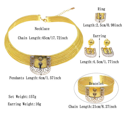 Fashion Women's Jewelry Set Heart Lock Round Necklace Luxury Lock Earrings Bracelet Party Jewelry Mother's Day Gift
