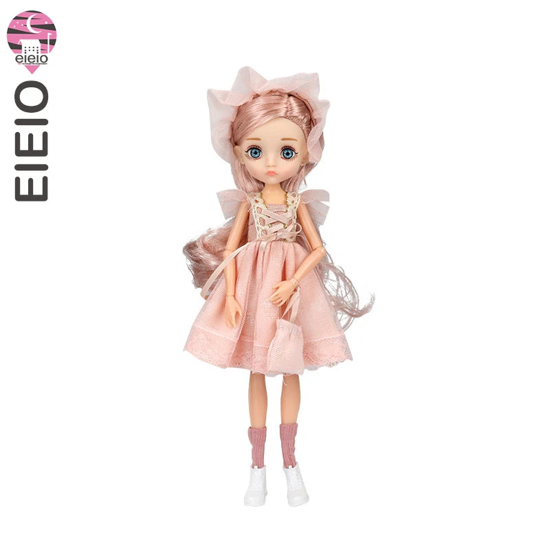 Slim 26cm Bjd Doll for Girl 13 Movable Joints Fashion Princess Clothes Suit Accessories Blue Eyes Decoration Eyelash Solid Doll