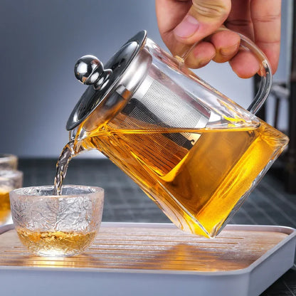 Heat-Resistant Glass Square Teapot With Stainless Steel Filter Baskets, Clear Kettle, Brewing Tea Pot, Heatable Pitcher, Jug