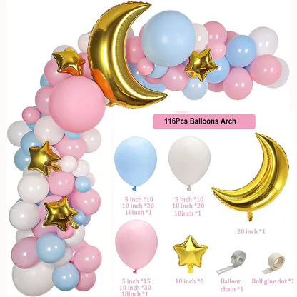 Twinkle Little Star Party Decorations Navy Blue Moon Star Balloon Garland Arch Kit for Baby Shower Ramadan Eid Mubarak Decor