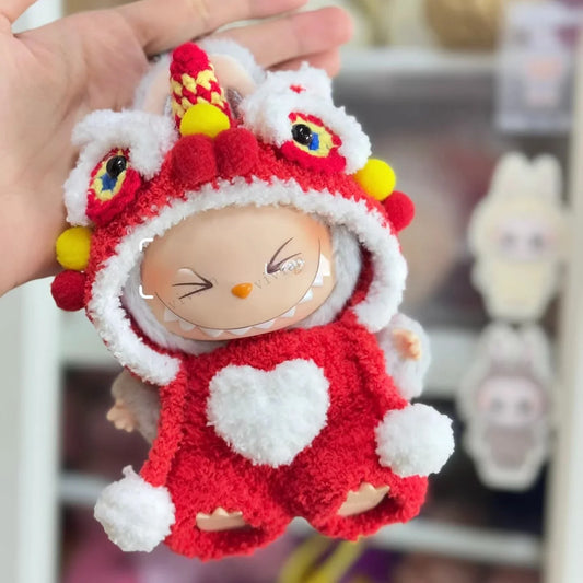 Mini Doll'S Clothes Outfit Accessories for 15-17cm Labubu Idol Lion Dance Hood Hat Wool Knitting New Year Clothes Clothing Gift