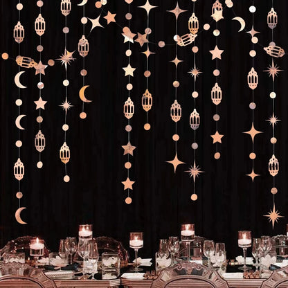 4M Eid Mubarak Banner Gold Silver Star Moon Paper Bunting Garland Ramadan Kareem Decoration Home Islamic Muslim Party Supplies