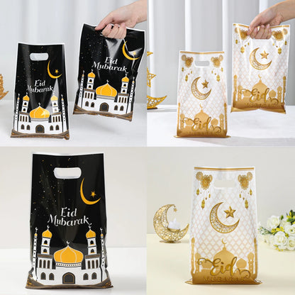 10pcs Eid Mubarak Gift Bags Plastic Candy Cookie Bag Ramadan Kareem Decoration 2024 Islamic Muslim Party Supplies Eid Gifts