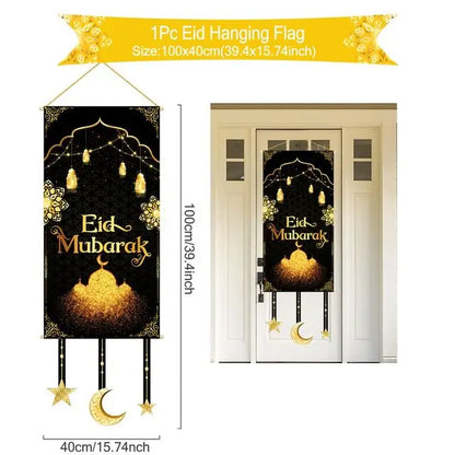 Eid Mubarak Decoration 2024 Hanging Flag Ramadan for Home Door Islamic Muslim Party Decor Ramadan Kareem Banner Eid Al-Fitr Gift