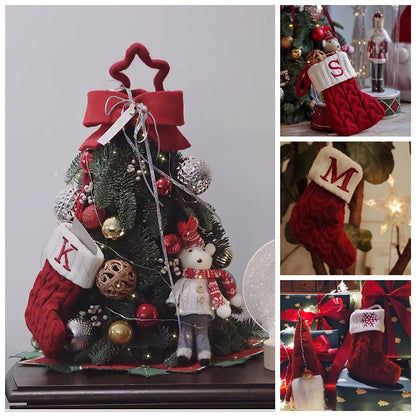 Merry Christmas Socks Red Snowflake Alphabet Letters Christmas Stocking Christmas Tree Pendant Decorations for Home Xmas Gift