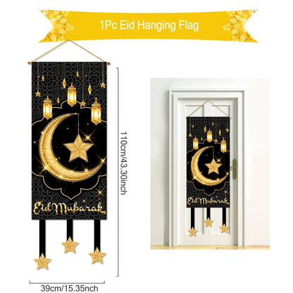 Eid Mubarak Decoration 2024 Hanging Flag Ramadan for Home Door Islamic Muslim Party Decor Ramadan Kareem Banner Eid Al-Fitr Gift