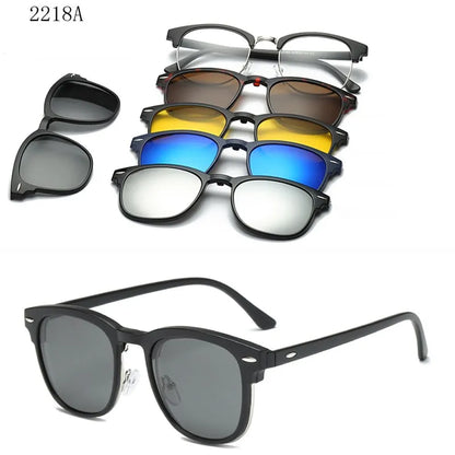 HJYFINO 5 Lenes Magnet Sunglasses Clip Mirrored Clip on Sunglasses Clip on Glasses Men Polarized Clip Custom Prescription Myopia