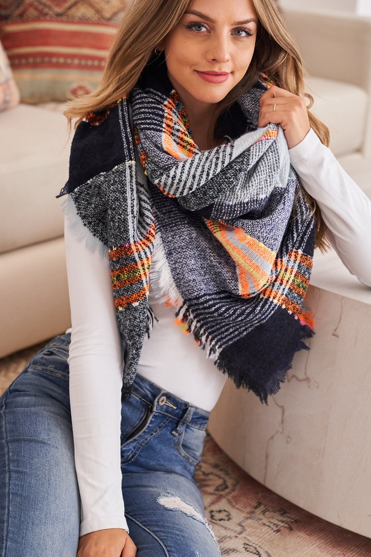 Multi Color Blanket Fringed Scarf