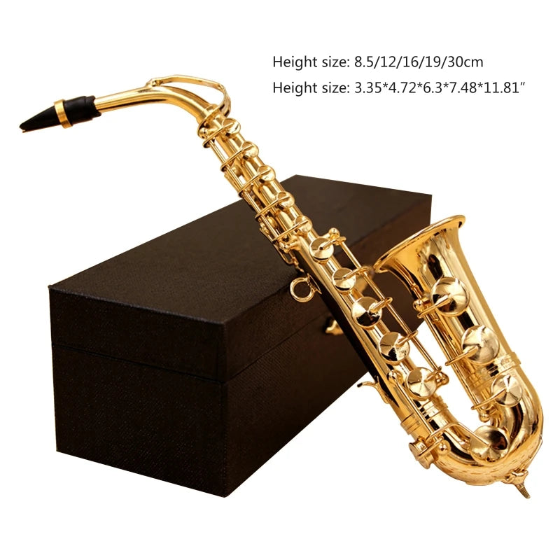 Copper Miniature Saxophone With Base Miniature Dollhouse Model Mini Alto Saxophone Tenor Saxophone Home Decoration