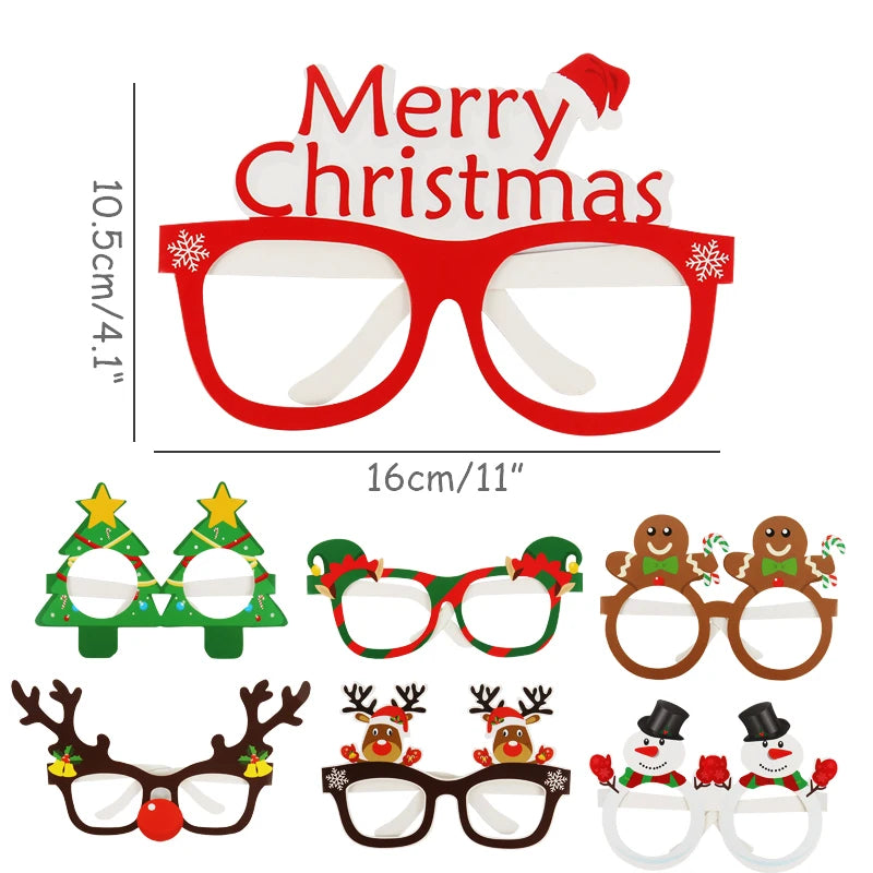 9pcs Santa Claus Xmas Tree Elk Paper Glasses Frame Christmas Glasses Photo Prop Christmas Decorations New Year Navidad Kids Gift