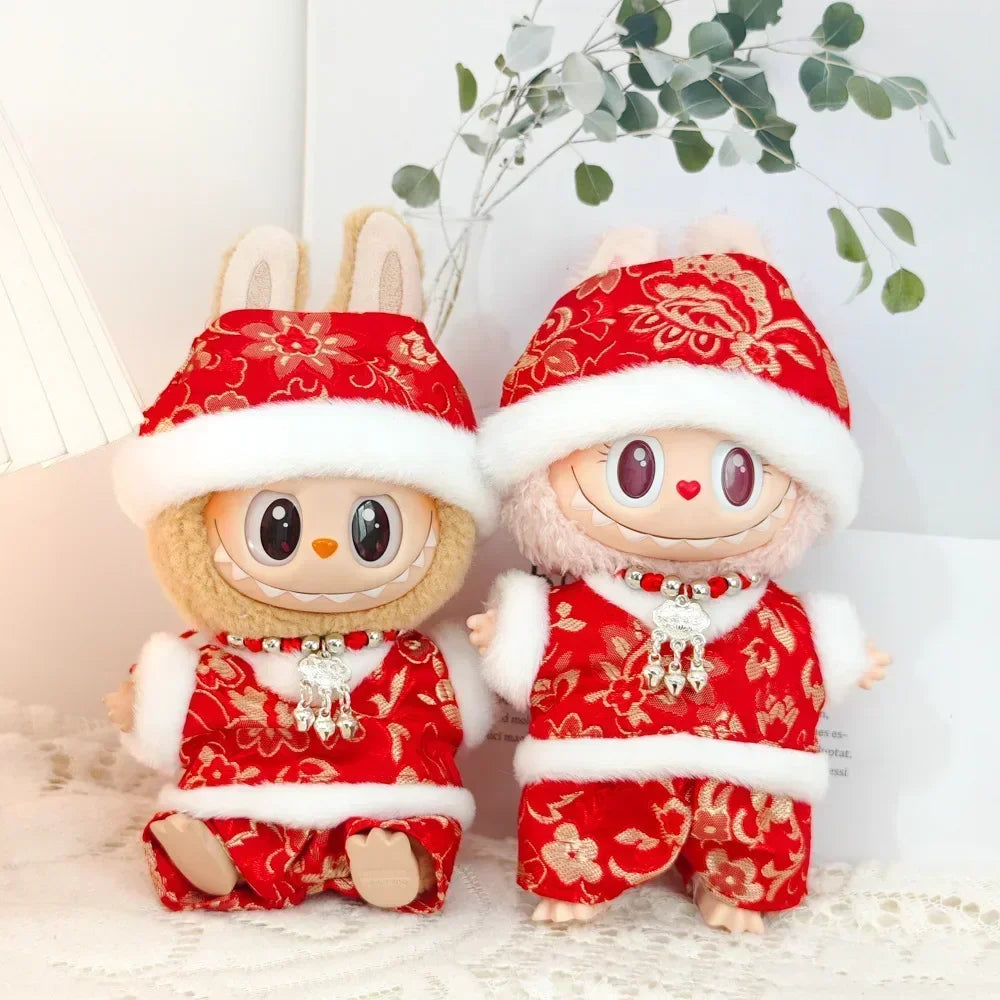 Labubu V1/V2 Doll Accessories Lion Dance Chinese Style New Year Outfit Clothes Set for 17cm Ropa Labubu