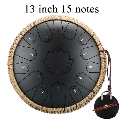 Hluru Glucophone Steel Tongue Drum 13 Inch 15 Notes Tone Key C Ethereal Drum Handpan Percussion Musical Instrument
