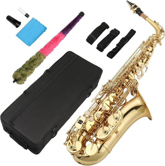 Kolnes Alto Saxophone Brass Lacquered Gold E Flat Sax Woodwind Instrument With Cleaning Brush Case Strap Gloves Accessories