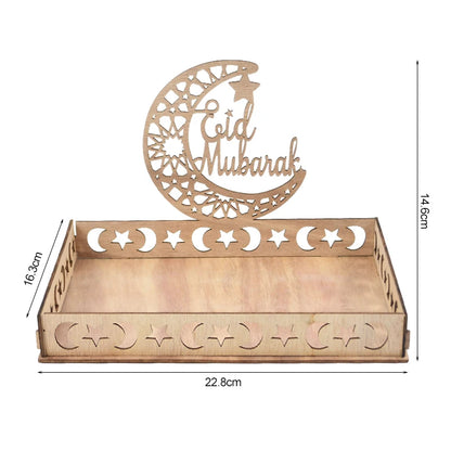 Wooden Eid Mubarak Food Tray Ramadan Decoration for Home Cake Display Islam Muslim Party Supplies 2024 Ramadan Kareem Eid Gifts