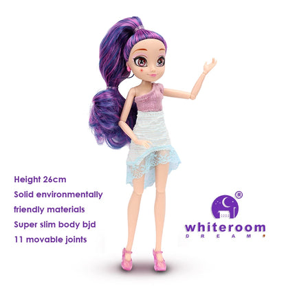 Slim 26cm Bjd Doll for Girl Purple Hair Big Eyes Fashion Princess Clothes Suit Accessories Decoration Eyelash Solid Doll Gift