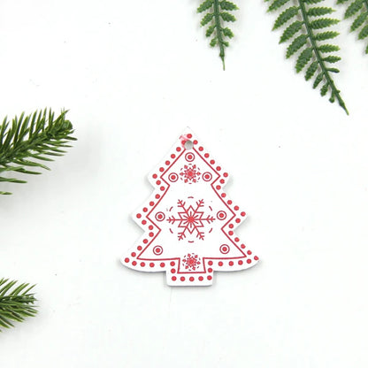 12pcs/Lot DIY White&Red Christmas Printed Wooden Pendants Ornaments for Kids Christmas Gifts Xmas Tree Ornaments Decorations