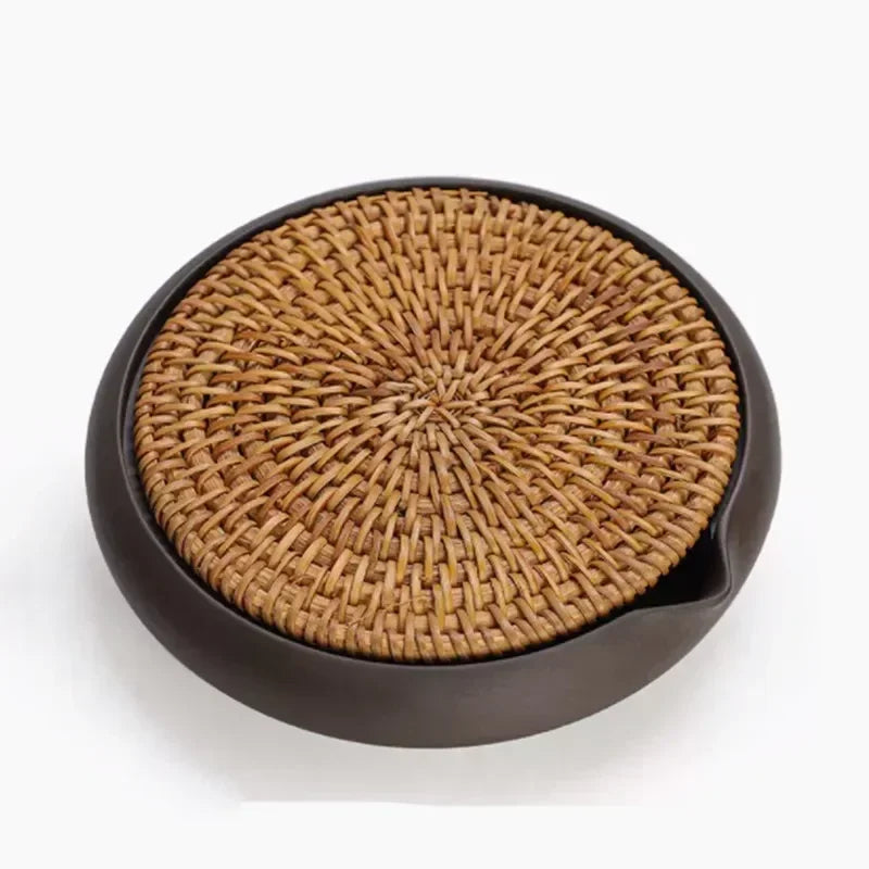 Hand-Woven Rattan Purple Clay Kettle Base Tea Tray Dry Bubble Teapot Cushion Heat Insulation Pot Cushion Tea Set Accessories