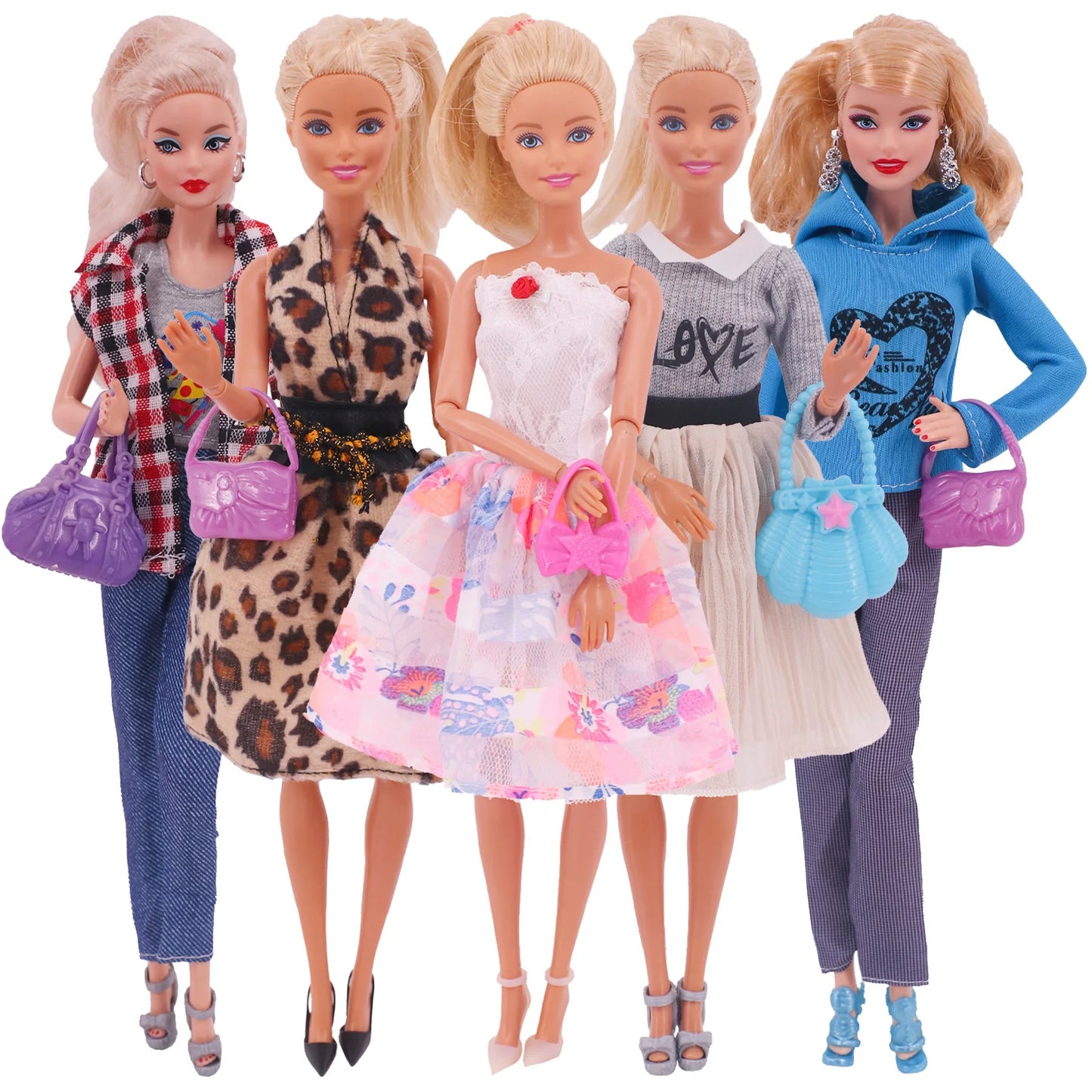 5Pcs Set of Barbies Doll Toy Clothes Accessories Barbies Clothes for Barbie Doll&1/6 BJD Blythe Shoes Mini Dress Bags Toy