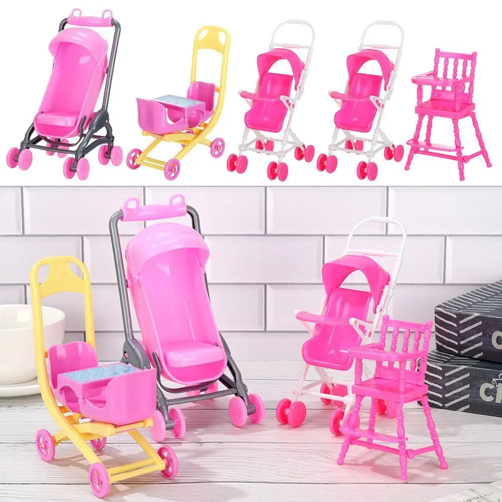 Baby Stroller for Dolls Dollhouse Barbies Furniture Access Infant Carriage Trolley Nursery Girls Doll House Playing House Toys