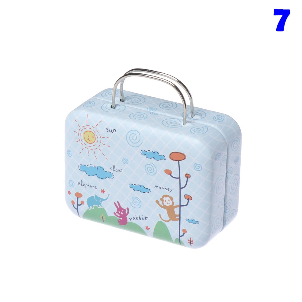 Metal Mini Suitcase Miniature Trunk Cartoon Pattern Box Dollhouse Decoration Jewellery Box Doll Handbag Doll Accessories