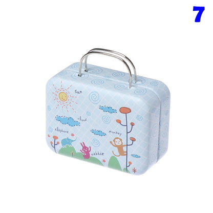 Metal Mini Suitcase Miniature Trunk Cartoon Pattern Box Dollhouse Decoration Jewellery Box Doll Handbag Doll Accessories