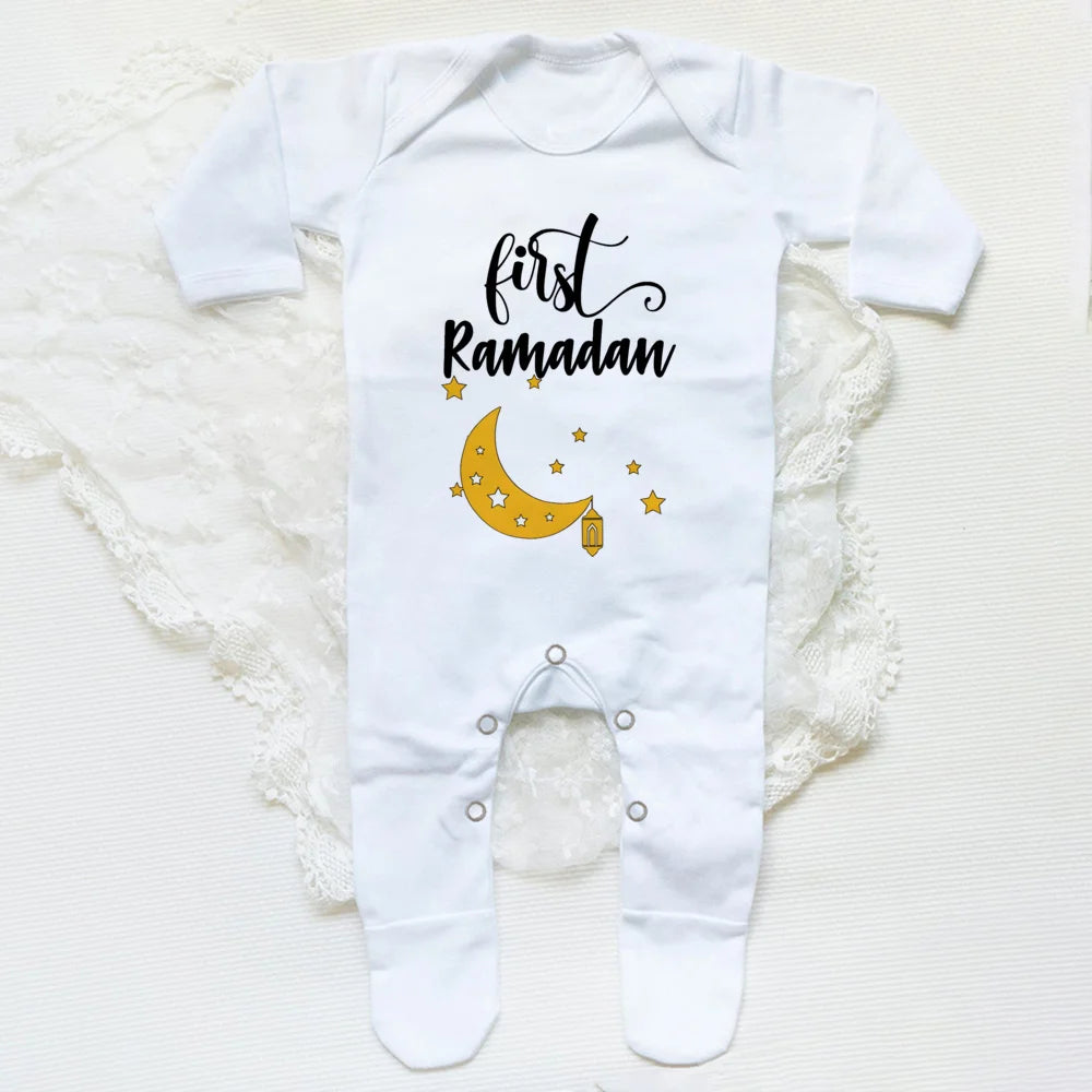 My First Eid Ramadan Baby Babygrow Sleepsuit Vest Bodysuit Infant Long Sleeve Romper Ramadan Islamic Muslim Keepsake Baby Outfit