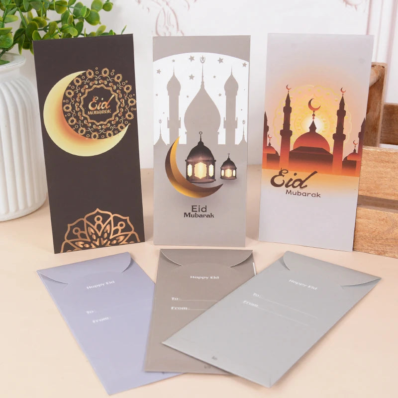 6Pcs Eid Mubarak Envelopes Eid Al-Fitr Gifts Card Cash Money Red Packet Ramadan Decoration for Home Muslim Islamic Party Decor