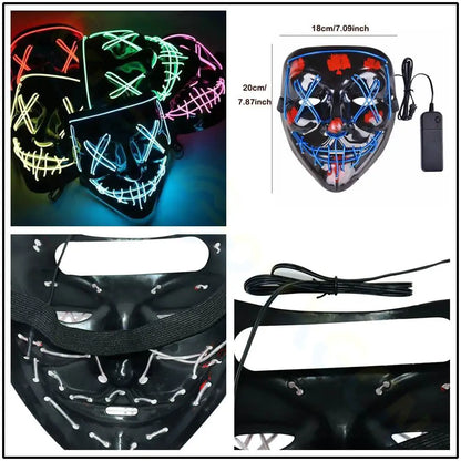 Cosmask Halloween Neon Mask Led Mask Masque Masquerade Party Masks Light Glow in the Dark Funny Masks Cosplay Costume Supplies