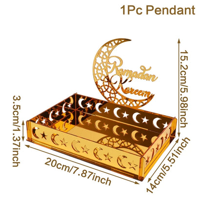 Ramadan Tray Table Centerpieces Plate Acrylic Ramadans Eid Mubarak Decorations for Home 2024 Islam Muslim Festival Party Gifts