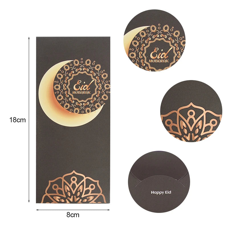 6Pcs/Set Eid Mubarak Cash Envelopes Money Cards Paper Bag 2023 Ramadan Mubarak Decoration Islamic Muslim Eid Al-Fitr Gift Favors