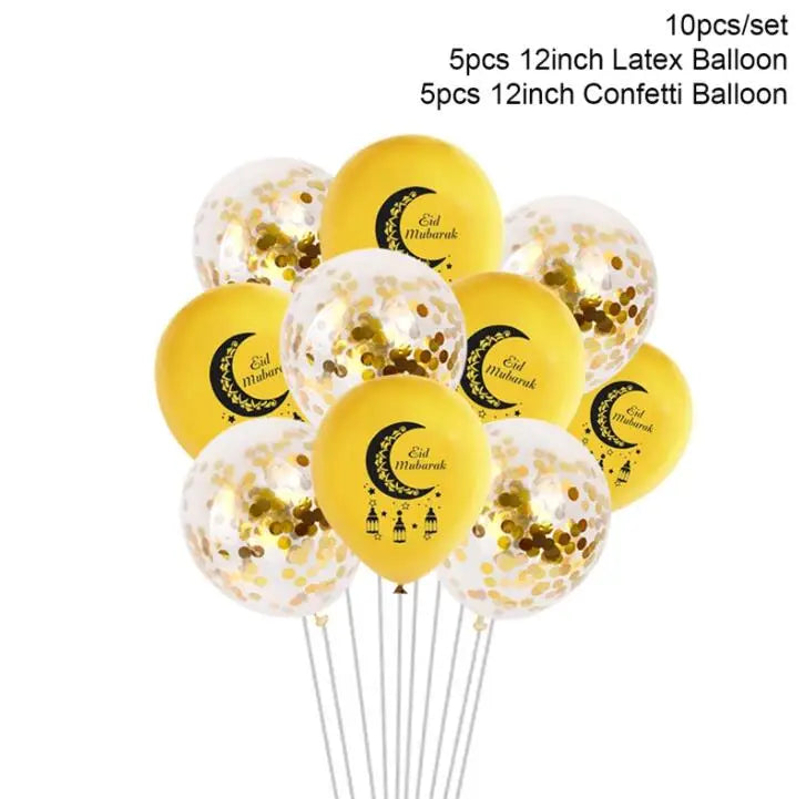 Eid Mubarak Banner Bunting Balloons Plates Tablecloth Kareem Ramadan Decoration for Home 2024  Muslim Islamic Party Supplies