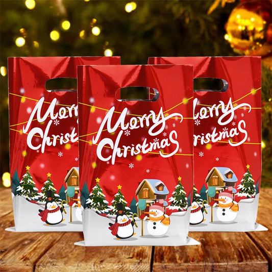 10/30pcs Christmas Gift Bags Cartoon Plastic Candy Cookie Packaging Bag 2024 Navidad Decoration for Home Kids New Year Gift 2025