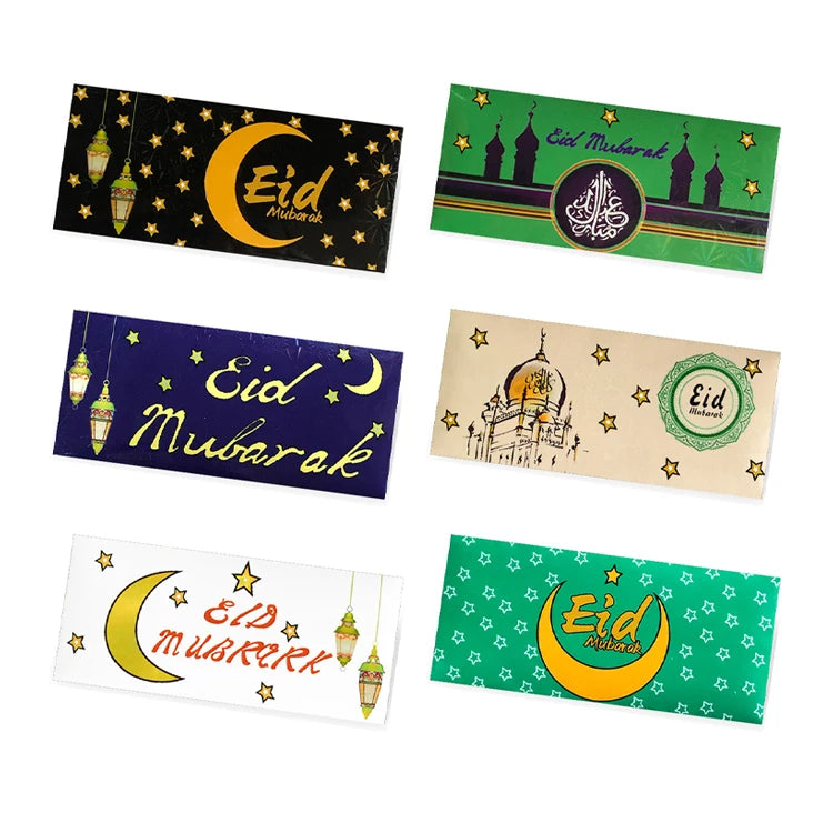 6pcs Eid Mubarak Envelopes Money Gift Bag Card Holder Ramadan Decoration 2023 Islamic Muslim Eid Al-Fitr Invitation Supplies