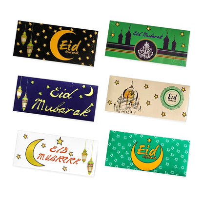 6pcs Eid Mubarak Envelopes Money Gift Bag Card Holder Ramadan Decoration 2023 Islamic Muslim Eid Al-Fitr Invitation Supplies