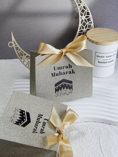 Umrah Mubarak Cardboard Treat Gift Boxes for Islam Eid Ramadan Candy Box Goody Gifts Boxes Crafting Cookie Boxes（black） ﻿