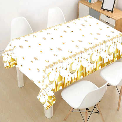 EID Mubarak Disposable Tablecloth EID Mubarak Decoration 2024 for Home Table Cloth Ramadan Kareem Islamic Muslim Party Decor