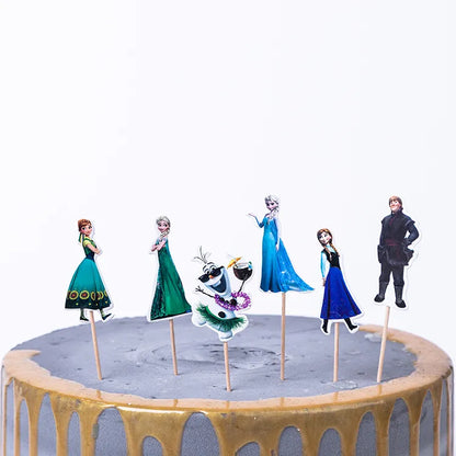 Frozen Anna Elsa Princess Theme Cupcake Picks Animal Cake Toppers Cartoon Cupcake Inserts Card Party Gift for Kid Birthday Decor