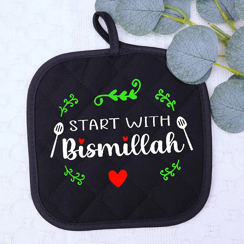 Start With Bismillah Ramadan Mubarak Pot Holder Apron Oven Mitt Happy Eid Al-Fitr Muslim Islamic Kareem Iftar Housewarming Gift
