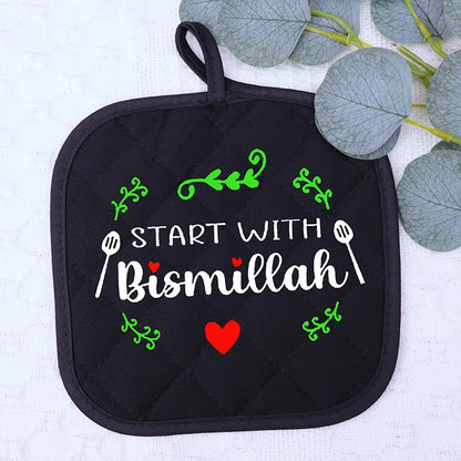 Start With Bismillah Ramadan Mubarak Pot Holder Apron Oven Mitt Happy Eid Al-Fitr Muslim Islamic Kareem Iftar Housewarming Gift