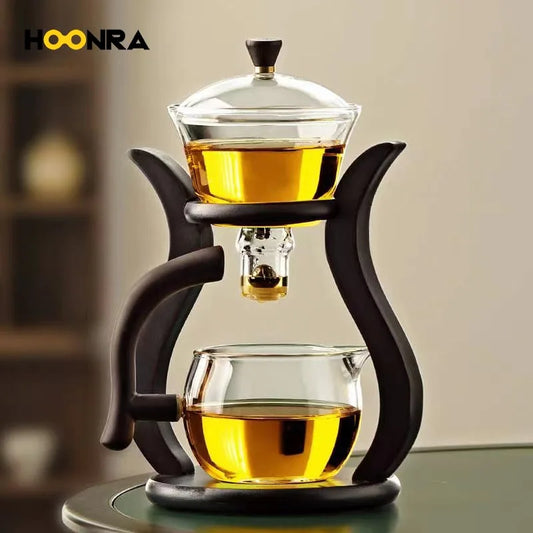 HOONRA Heat-Resistant Glass Tea Set Magnetic Water Diversion Rotating Cover Bowl Automatic Tea Maker Lazy Kungfu Teapot Drinking
