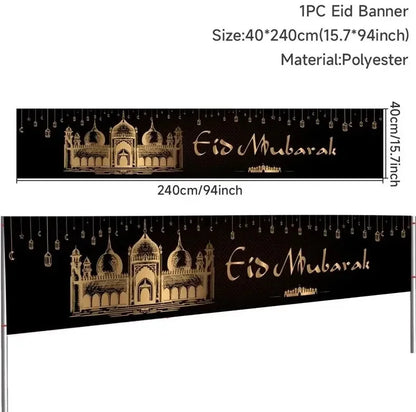 Eid Mubarak Outdoor Banner Flag Ramadan Decoration for Home 2024 Islamic Muslim Party Decor Gifts Ramadan Kareem Eid Al-Adha