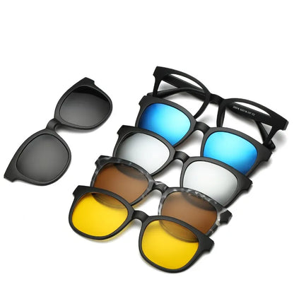 HJYFINO 5 Lenes Magnet Sunglasses Clip Mirrored Clip on Sunglasses Clip on Glasses Men Polarized Clip Custom Prescription Myopia